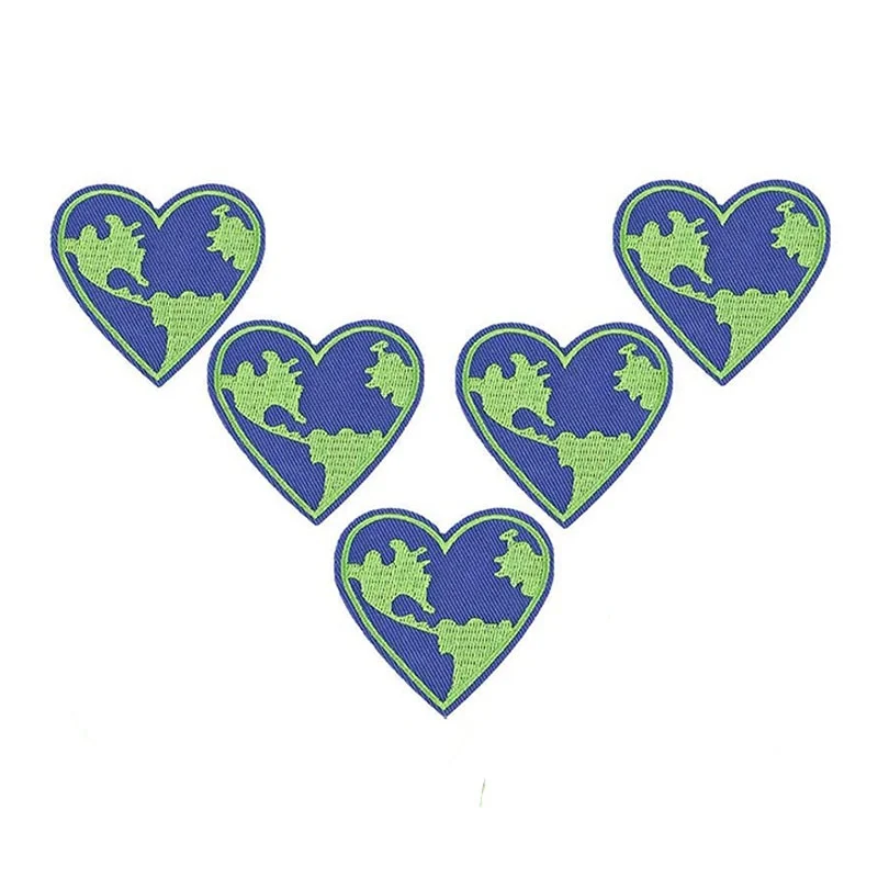 

5 PCS Iron on Patches for Clothes Heart Shaped Earth Badges for Garment Decor Embroidered Appliques DIY Accessories