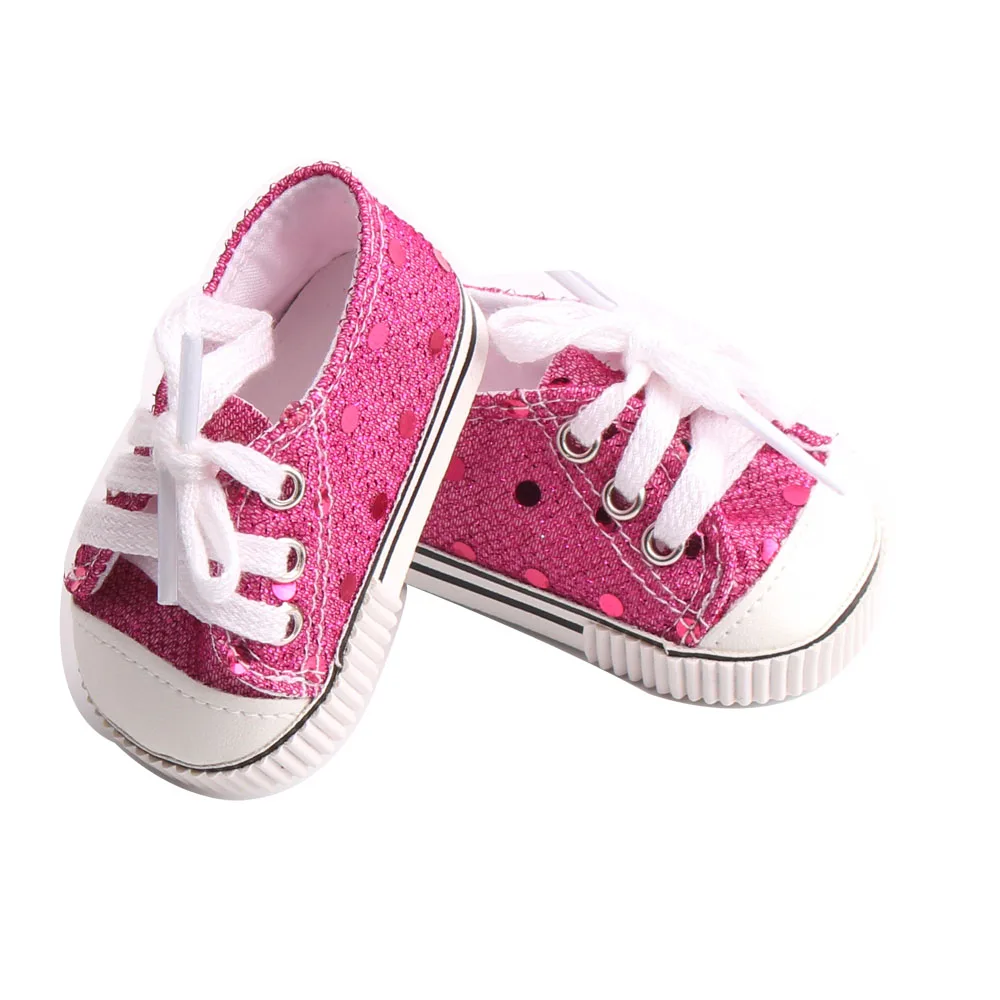 

40-43 Cm Baby Boy Magenta Sequins Canvas Shoes American Newborn Sneakers Toys Accessories Fit 18 Inch Girls Birthday Gift g1