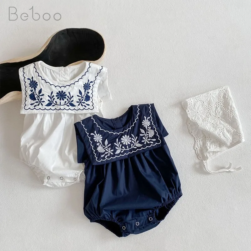 

Summer Pure Cotton Baby Girl Bodysuits 2023 Ins Navy Sleeveless Outfits Newborn Clothes 0-24m Twins Clothing Boys Party Infants