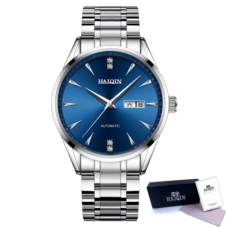 sliver blue Новинка, HAIQIN, роскошные брендовые мужские деловые часы, мужские часы, автоматические механические мужские наручные часы, водонепроницаемые, relogio masculino - Цвет: sliver blue