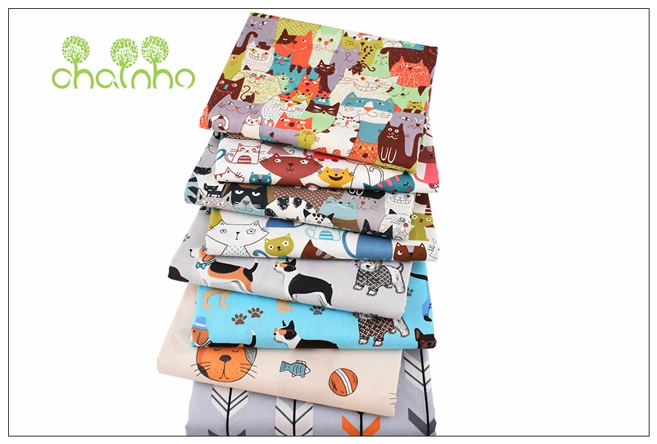 Chainho, 8 шт./лот, серия с персонажами из мультфильмов о животных, печатная саржевая хлопковая ткань, Лоскутная Ткань, DIY швейный материал для стеганых изделий для малышей и детей