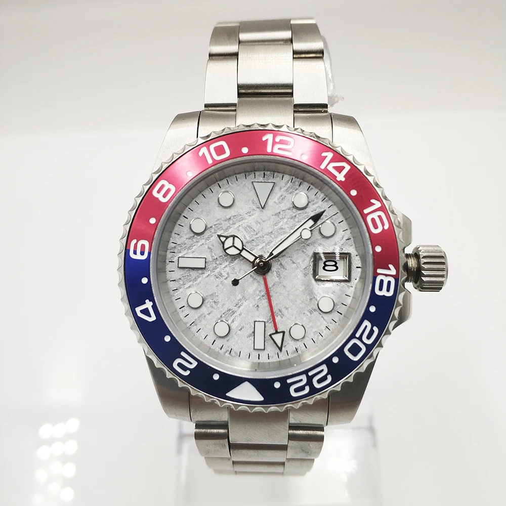 Люксовый бренд автоматические механические часы для мужчин часы GMT 40 мм метеорит циферблат Дата светящиеся aaa 25