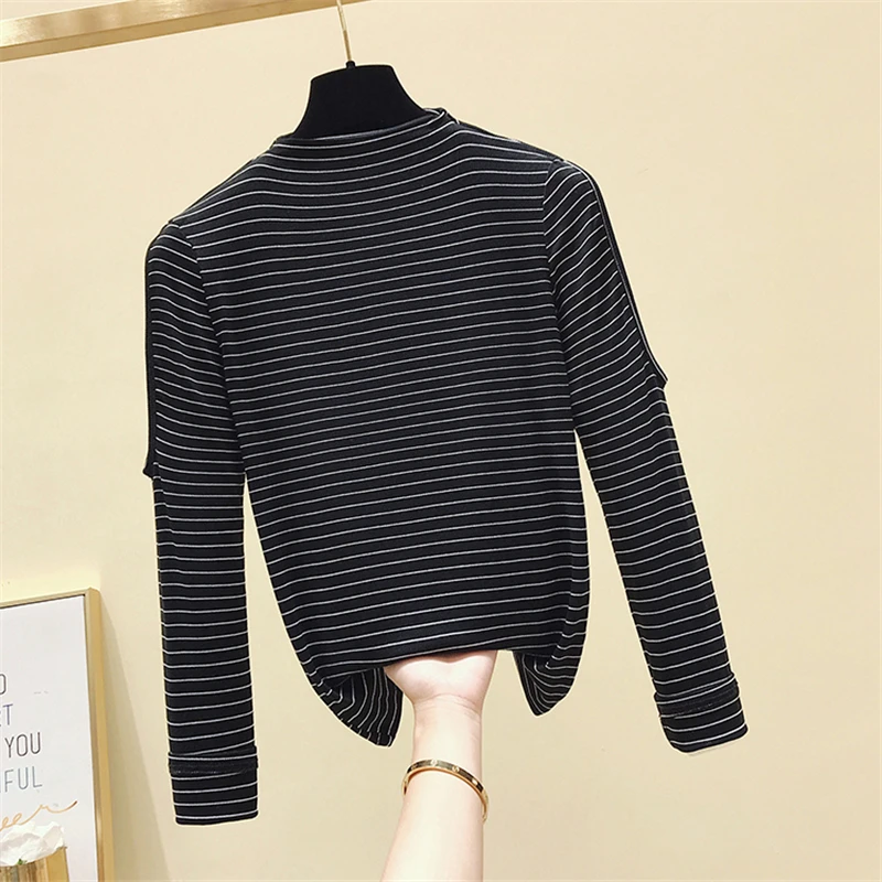 Женская футболка новинка весны 2019 Корейская полосатая водолазка в стиле