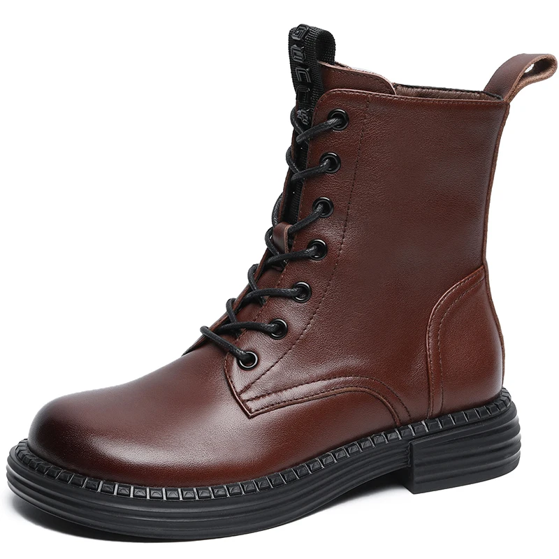 

Autumn Winter Ankle Martin Boots Women Shoes Thick Bottom Elegant Women Boots Shoes Genuine Leather Platform Lace Up A226