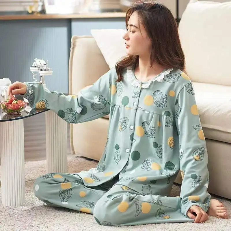 Two-Piece Set Women Home Clothes Spring Autumn Long-Sleeved Trousers Viscose Cotton Pyjamas Suits Women Sleepwear Homewear