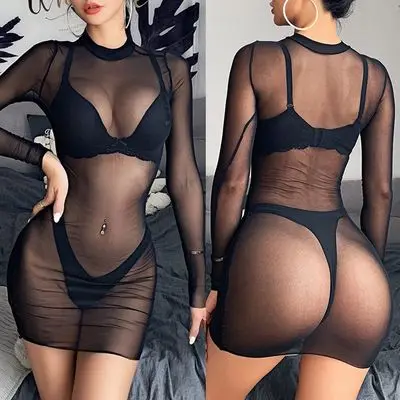 

Summer ladies bikini sexy see-through long-sleeved beach party outerwear