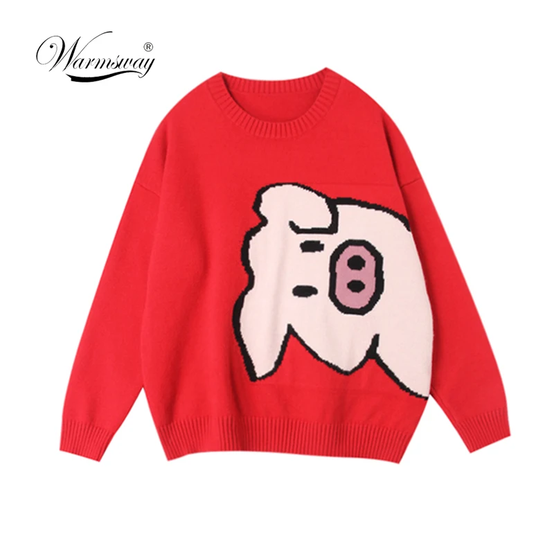 Spring Autumn New Women Pullover Sweaters O Neck Cartoon Pig Pretty Vintage Japan Style Ladies Knitwear Jumper Tops C-068 | Женская