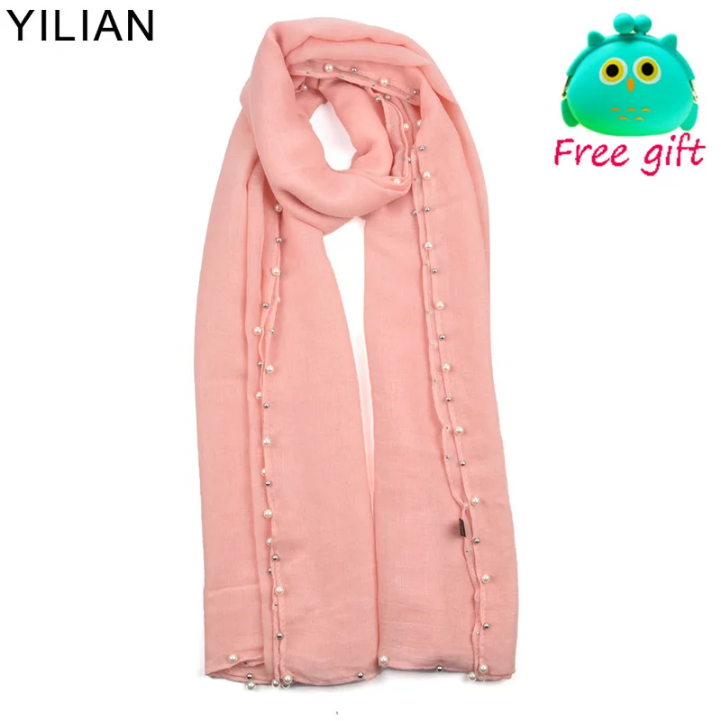 Бренд YILIAN модный дизайн жемчужный женский шарф сплошной цвет четыре стороны с