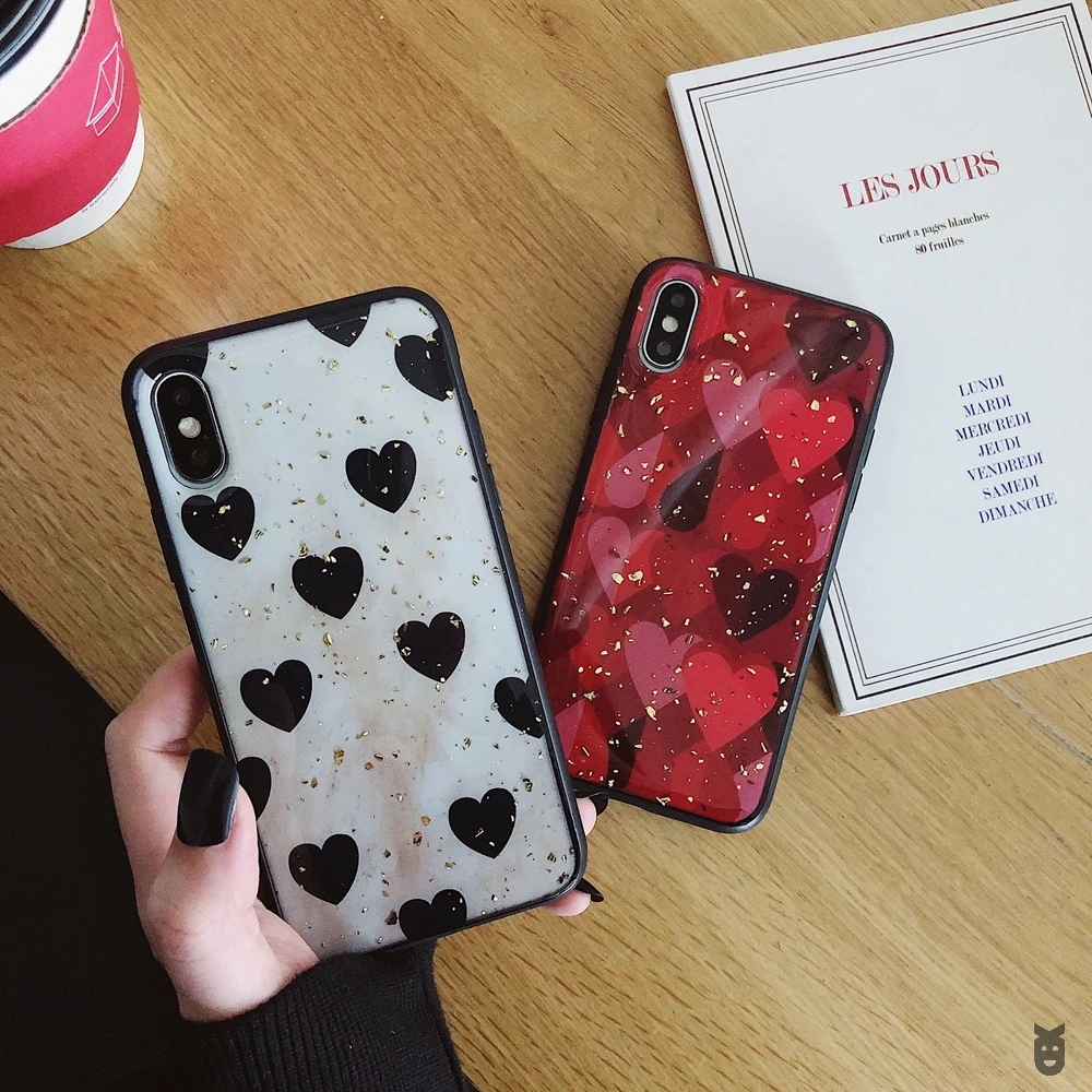 Блестящий Золотой фольга Любовь Сердце блестки мягкий прозрачный силиконовый