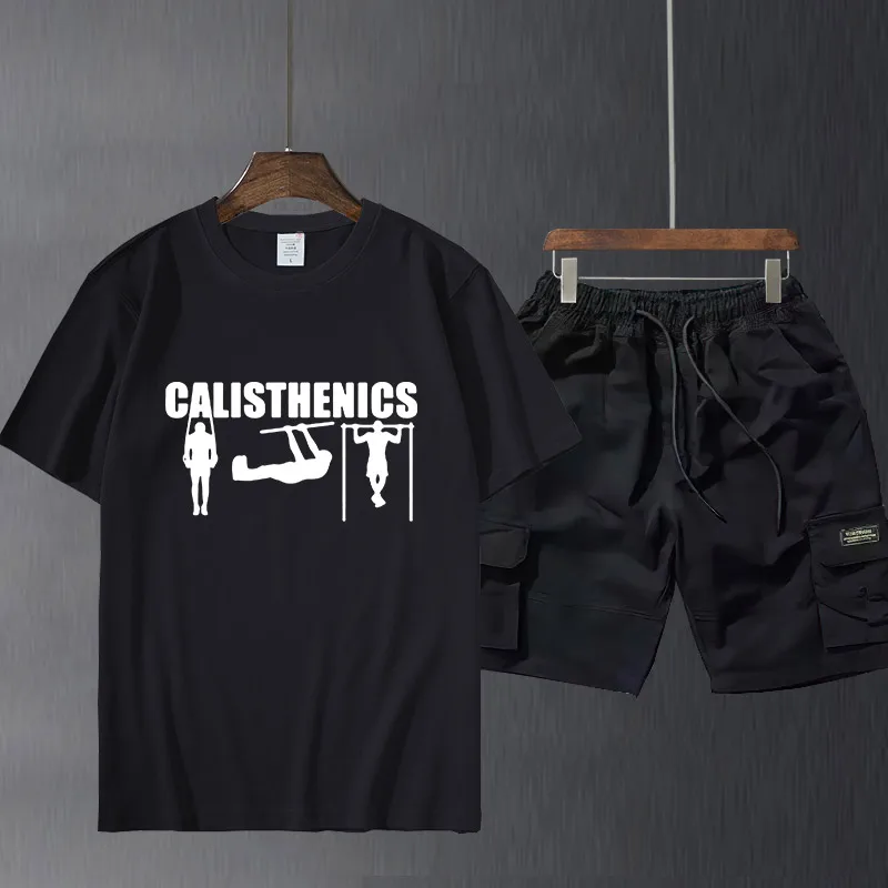 

Футболка Calisthenics мужская с коротким рукавом, хлопковая рубашка в стиле Харадзюку, модная футболка с круглым вырезом и принтом для фитнеса, на...