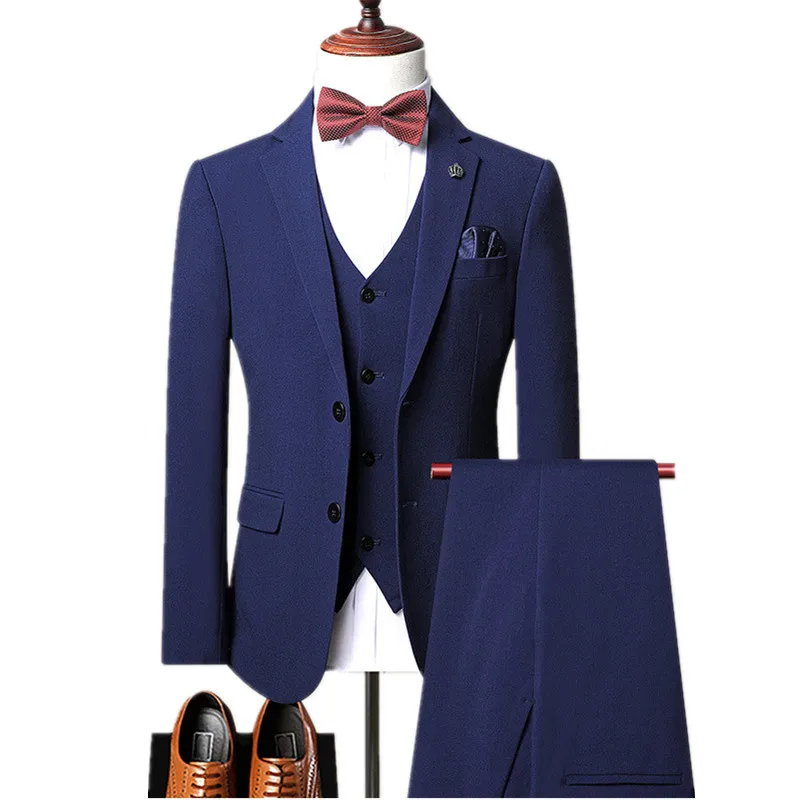 

Мужские костюмы, весенние деловые формальные свадебные костюмы для жениха, костюм из 3 предметов (Блейзер + жилет + брюки), деловые классическ...