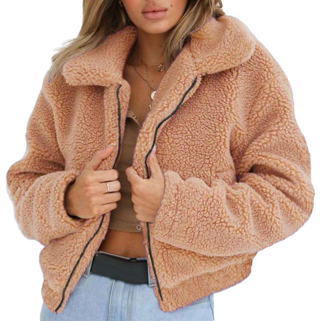 

S-3XL Women Fluffy Faux Fur Coat 2019 Winter Plush Fleece Thick Warm Shaggy Jacket Overcoat Female Lapel Zipper Outwear Casaco