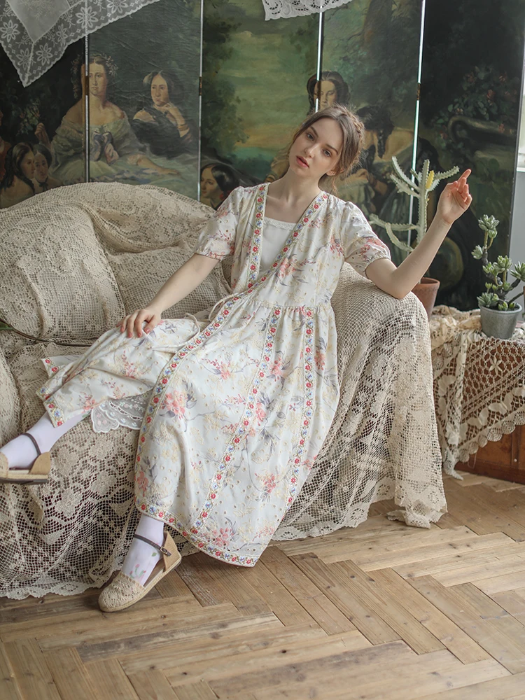 Женское винтажное платье-кардиган Длинное свободное элегантное платье из 100%