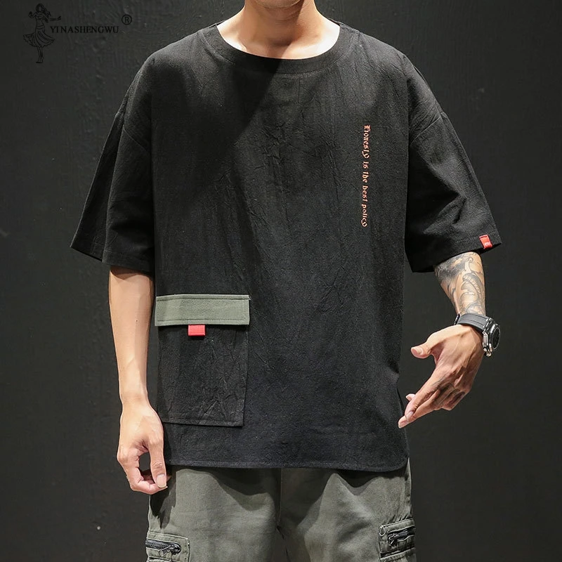 

Fashion O-Neck T Shirt For Men Tshirts Streetwear Male Japanese Style Summer Short Sleeve Fitness Stylish Loose Men Tee Shirt