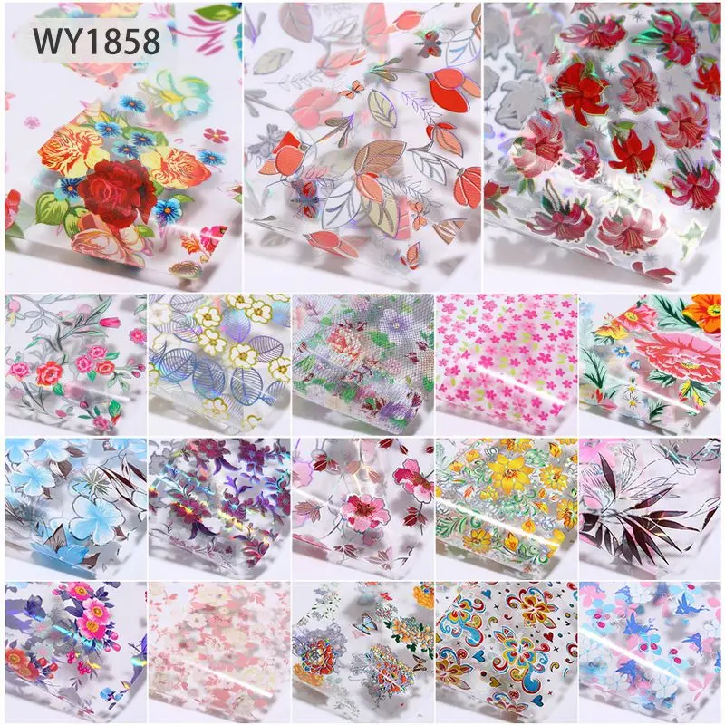 WY1858 Nail Foils 12/18 шт. набор 4*20 см голографический лак для ногтей Фольга переводная наклейка для смешанных цветов для дизайна ногтей наклейки украшения из страз обертывания Фольга s - Цвет: WY1858 Nail Foils