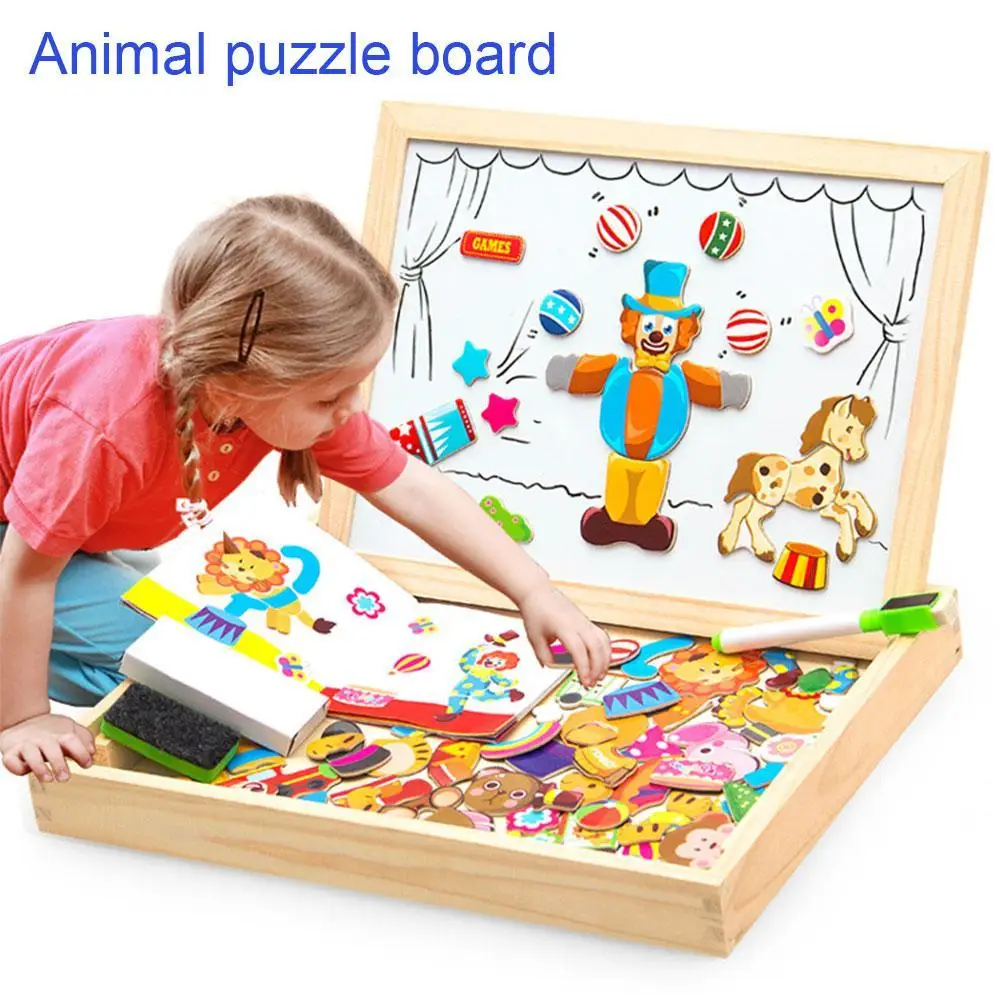 

Animal Fighting Pinle Drawing Board Three-dimensional Jigsaw Puzzle Variety Writing Board Blackboard Educational Wooden Toys