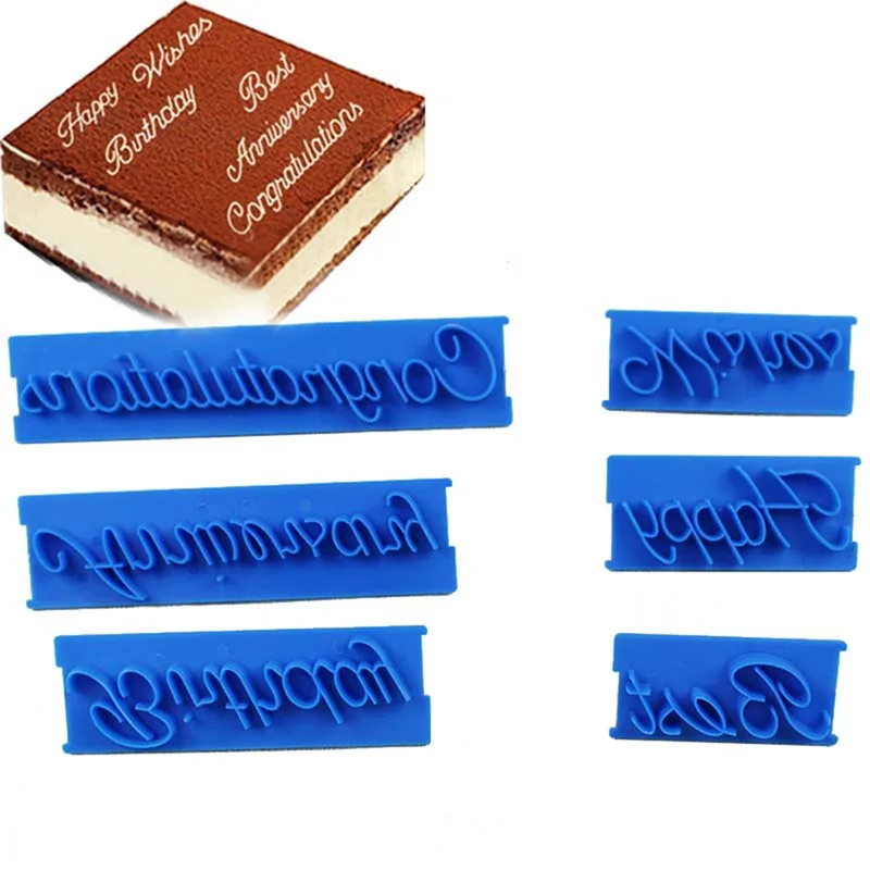 6 шт./компл. рукописный помадка торт Тиснение пластиковые формы для букв с днем