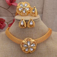 luxury fashion dubai arab bridal jewelry sets for women dubai gold color big necklace earrings wedding engagement jewelry set