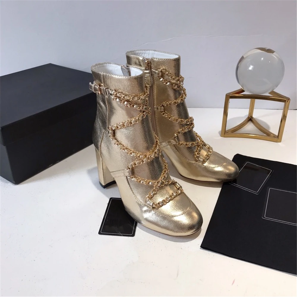 Новые модные ботинки из натуральной кожи женская обувь с украшением в виде