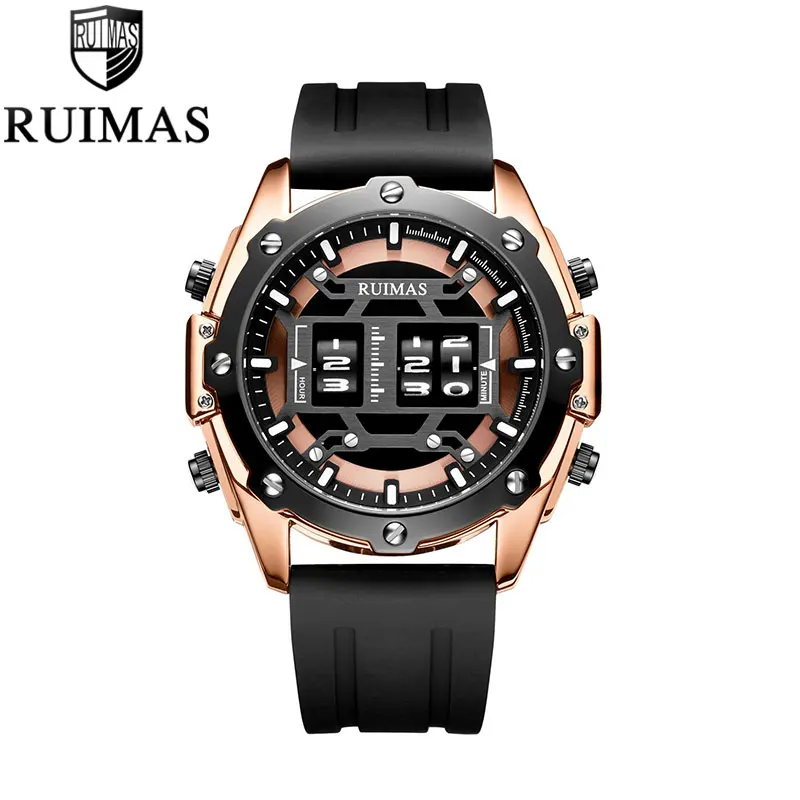 Бренд Ruimas мужские часы 2019 Relogio Luxo кварцевые прочный черный силиконовый ремешок