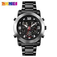 skmei watch led chronograph dual display wristwatches electronic clock fashion stainless steel strap watch 1642