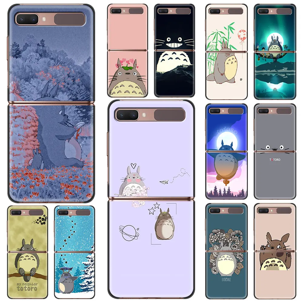 

Luxury Phone Case For Samsung Galaxy Z Flip3 Back Cover For Galaxy Z Flip 5G Cute Totoro Anime Black Hard PC Shell Coque Fundas