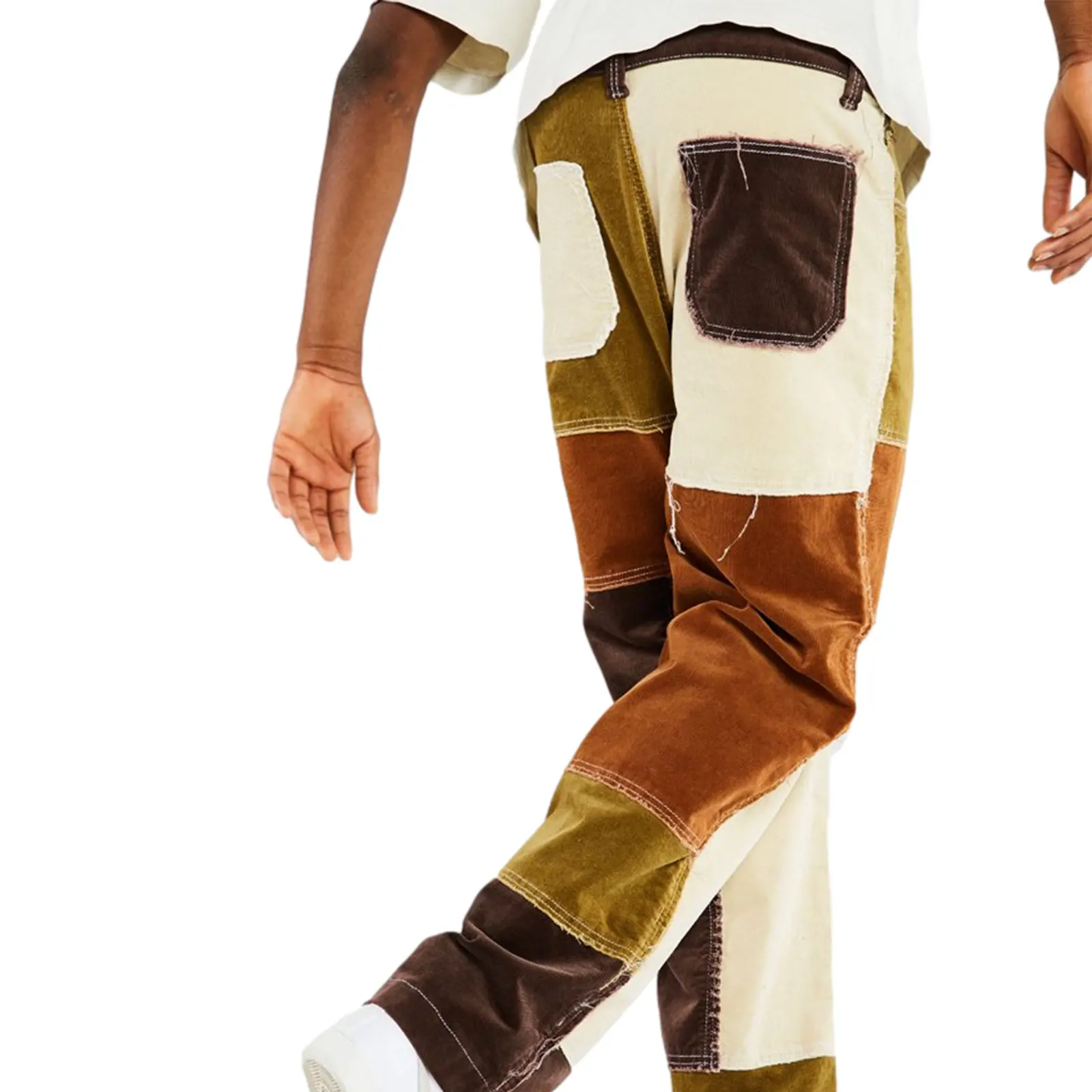 

Men's Color Block Patchwork Straight Jeans Hip Hop Funky Trendy Stylish Mid Waist Fitting Wide Leg Denim Pants Trousers