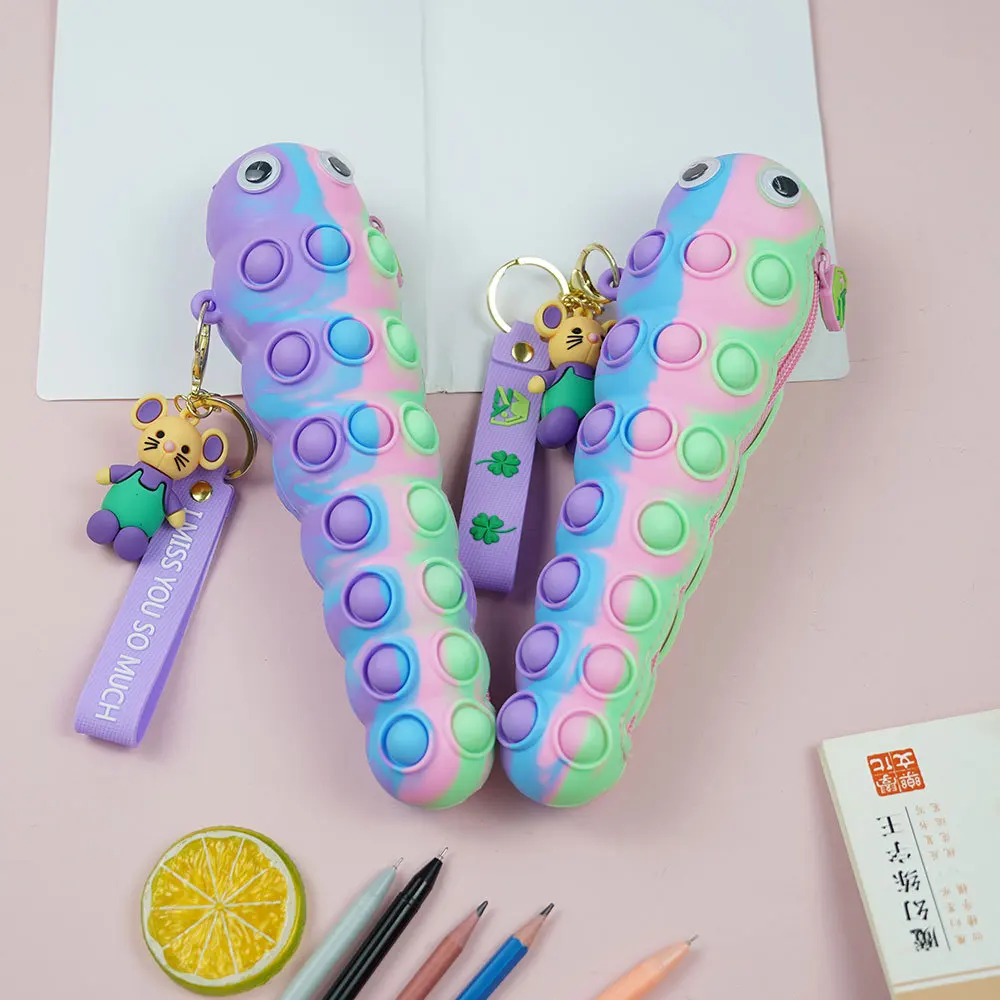 

Rodent Pioneer Caterpillar cute pencil case School Silicone stationery storage bag Decompression pencil bag student pen case bag