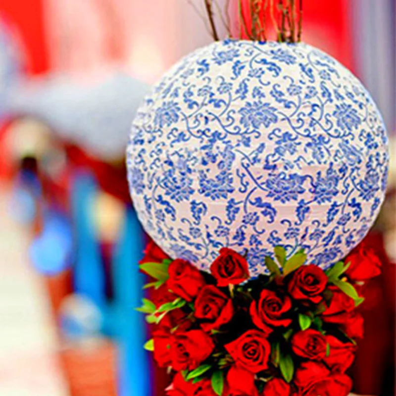 Новый 20/30/40 см Печатный &quotсиний и белый фарфор&quot Круглый Китайский бумажный