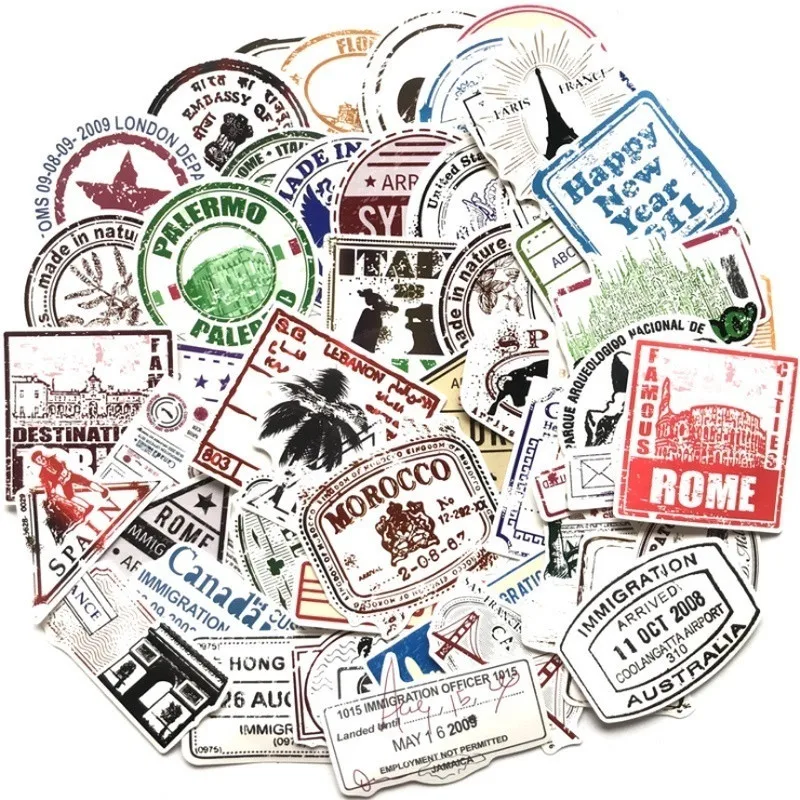 

10/30/50PCS Classic Creative Postmark Retro Letterhead Stamp Travel Notebook Personality Guitar Graffiti Sticker Wholesale