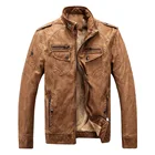 Куртка мужская летная из искусственной кожи, мотоциклетный пиджак с длинным рукавом для мальчиков, свободная винтажная Толстая теплая куртка, большой размер