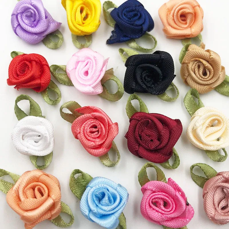 

100pcs Satin Ribbon Flowers Bows Rose Sewing Wedding Appliques U pick E39