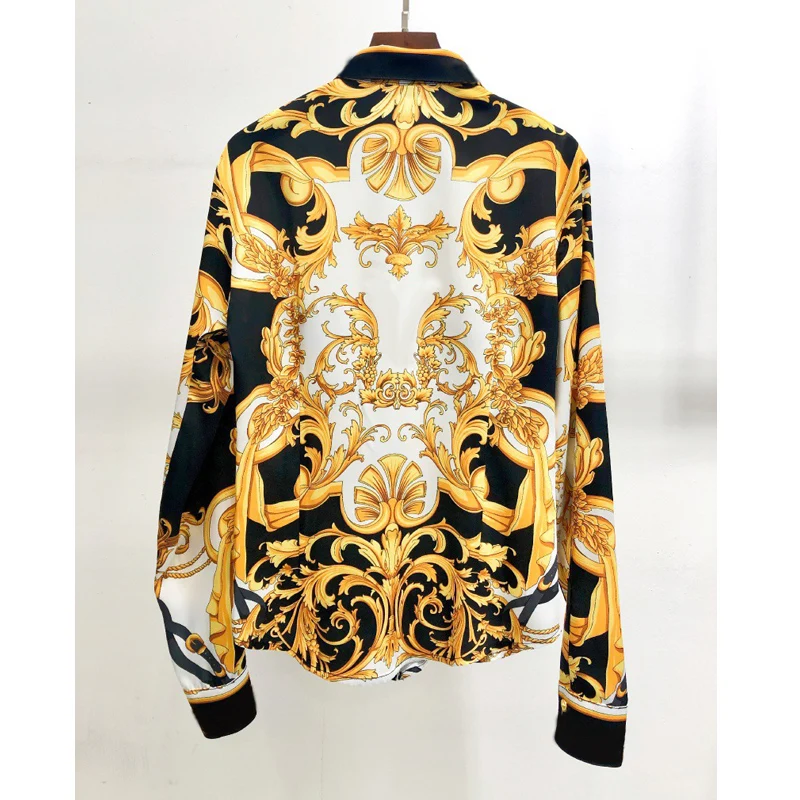 

Autumn 11.22 2021 Early New Women Shirt Turn-down collar Long sleeve Fashion Blouses + print Split Skirt Sets