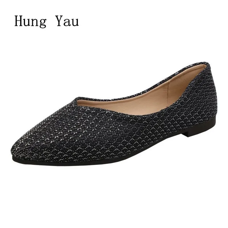 

Women Flats Casual Shoes Loafers Shallow Pointed Toe Fashion Bling Outdoor Summer Breathable Female Platform Slip On
