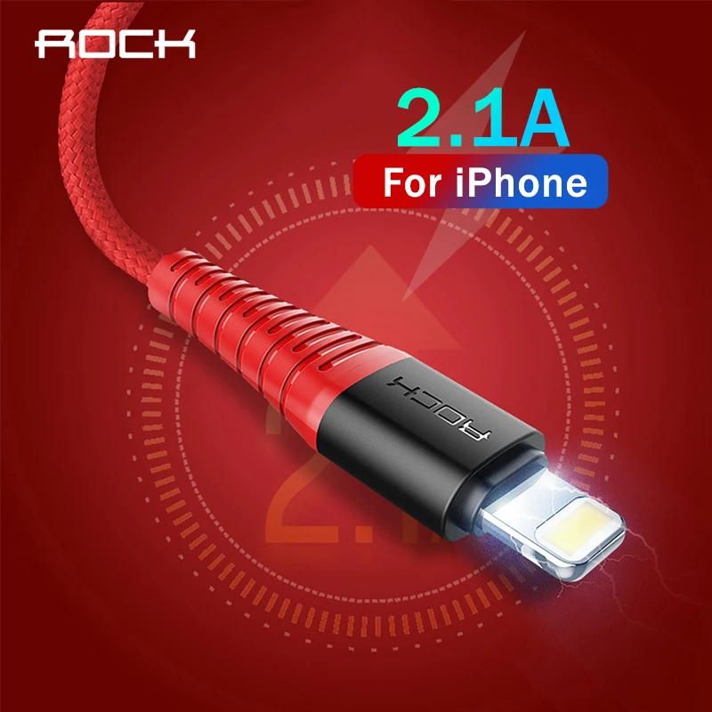 ROCK USB кабель для iPhone X XS XR MAX 8 7 6 plus 5S 2.1A Синхронизация данных высокопрочный USB кабель для iPhone 6S SE Кабель зарядного устройства 2 м