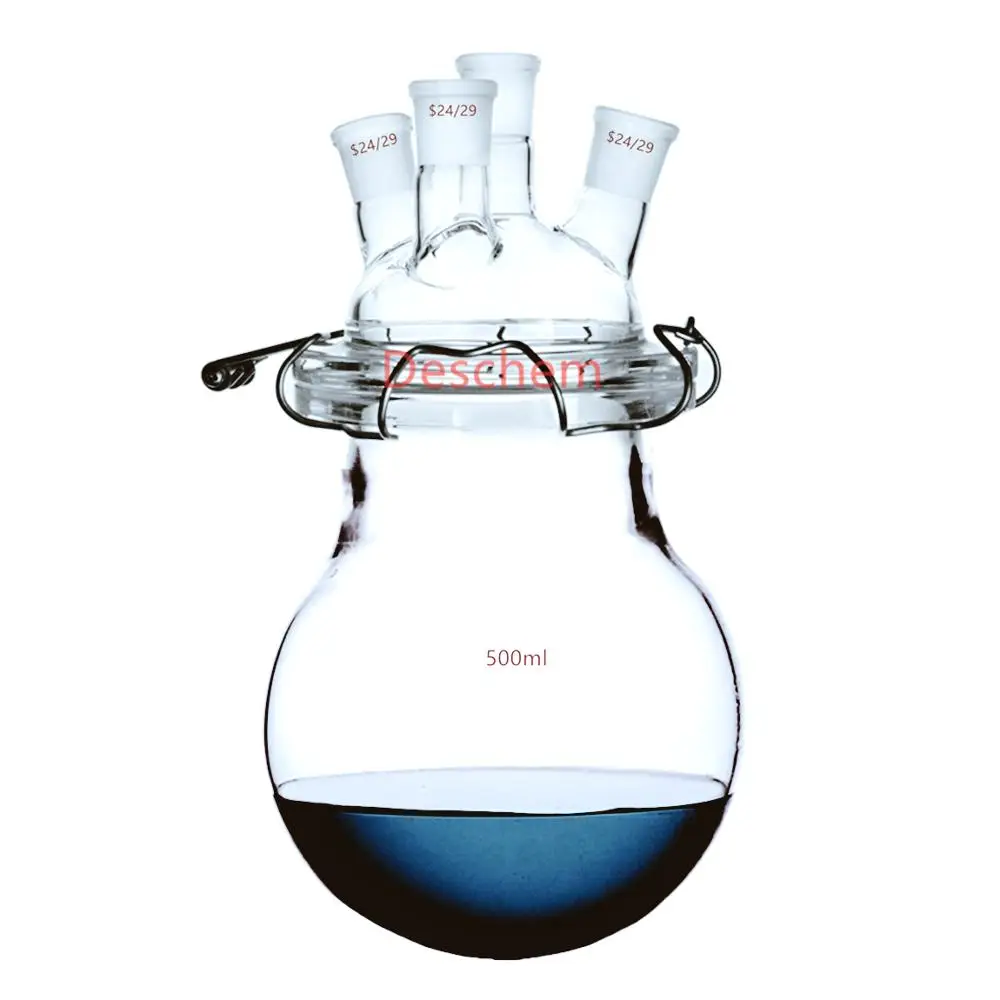 500 мл 24/29 стеклянный реакционный чайник лабораторный реактор с 4 шейками и крышкой