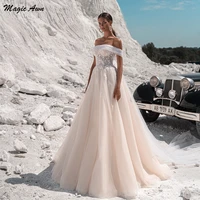 magic awn light champagne boho wedding dresses off the shoulder lace appliques illusion beach mariage gowns a line vestidos boda