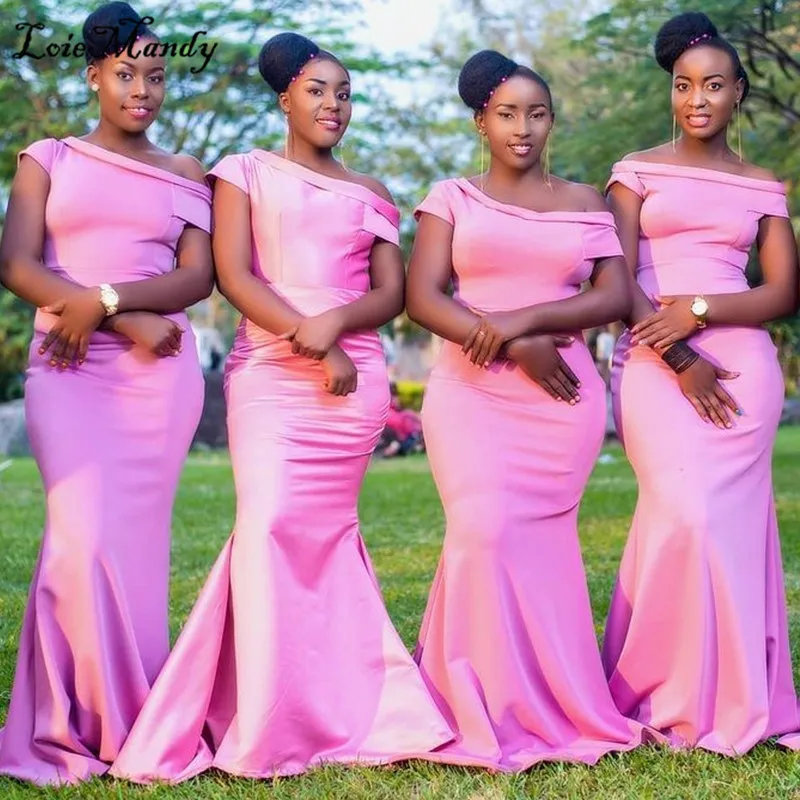 

Wholesale Long Mermaid Bridesmaid Dresses 2021Pink One Shoulder African Wedding Party Dress Formal Nigeria Vestido de festa