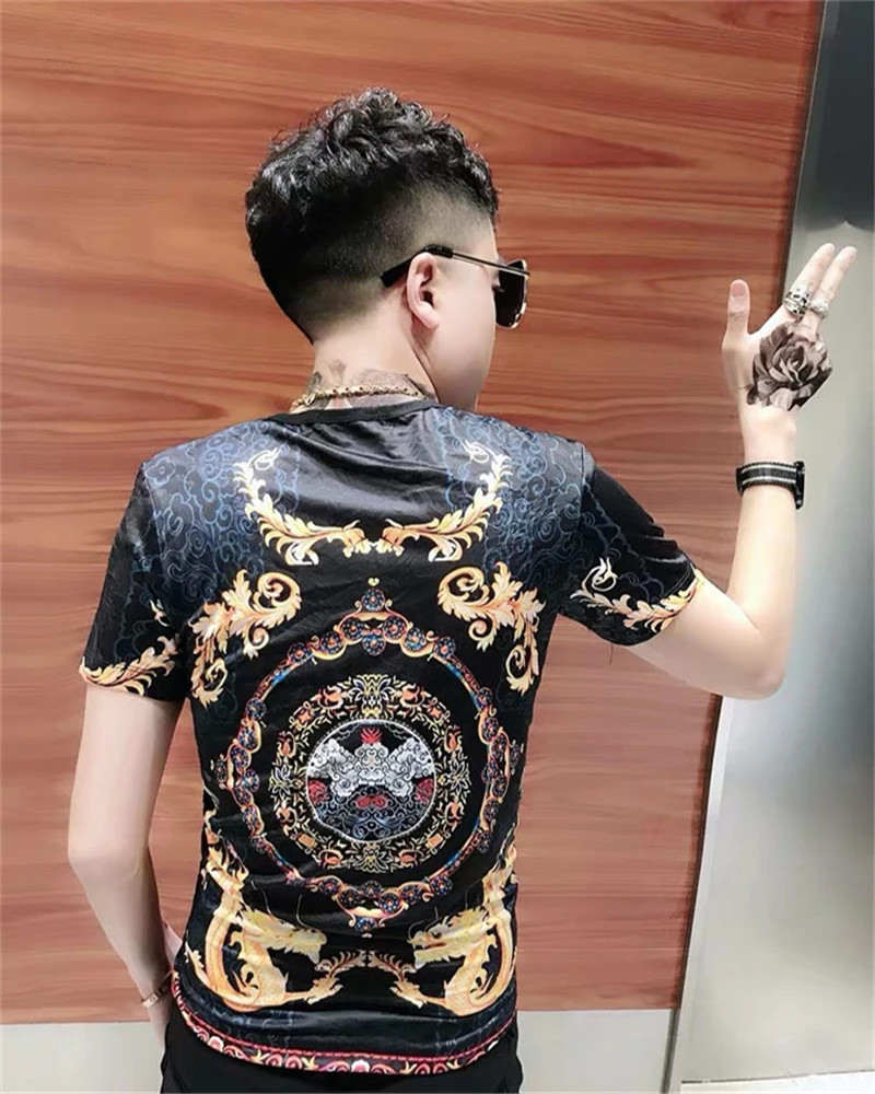 

2021 Spring/Summer Fashion Brand Cotton High-Quality Short-Sleeved Men's T Shirt Slim Print Half Sleeve Top