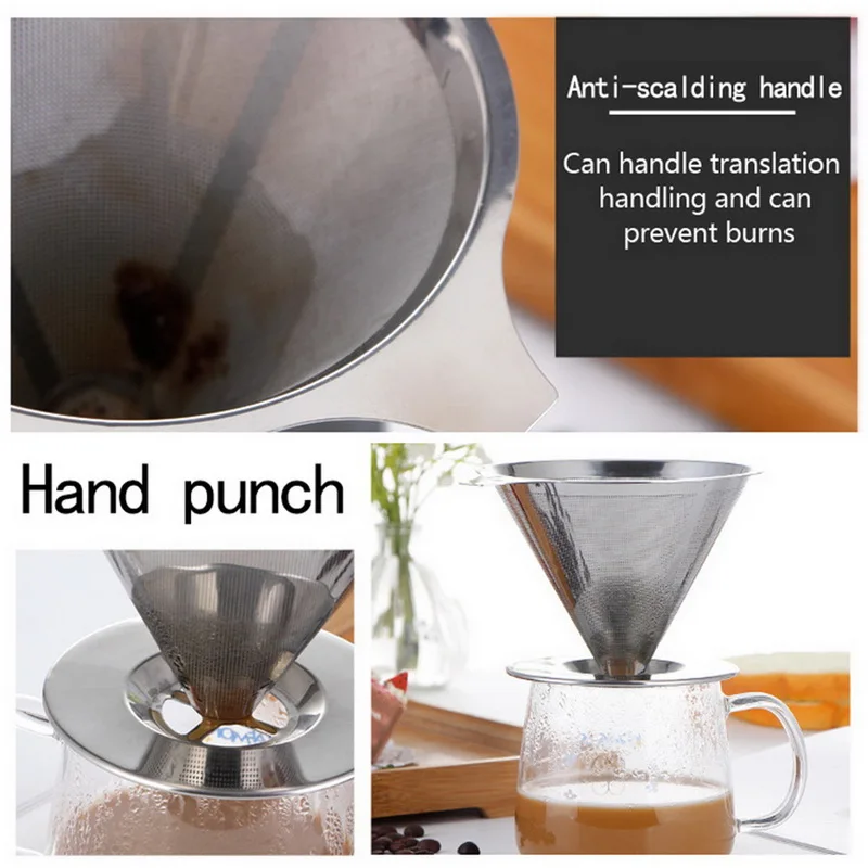 304 Stainless Steel Reusable Drip Cone Tea Coffee Filter Pour Over Dripper Home Kitchen Making Tool 1pc | Дом и сад