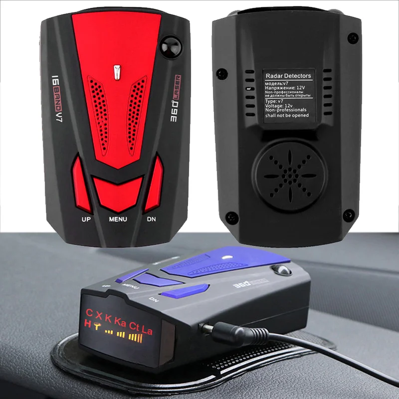 

Car Radar Detector English Russian Auto 360 Degree Vehicle V7 Speed Voice Alert Alarm Warning 16 Band LED Display