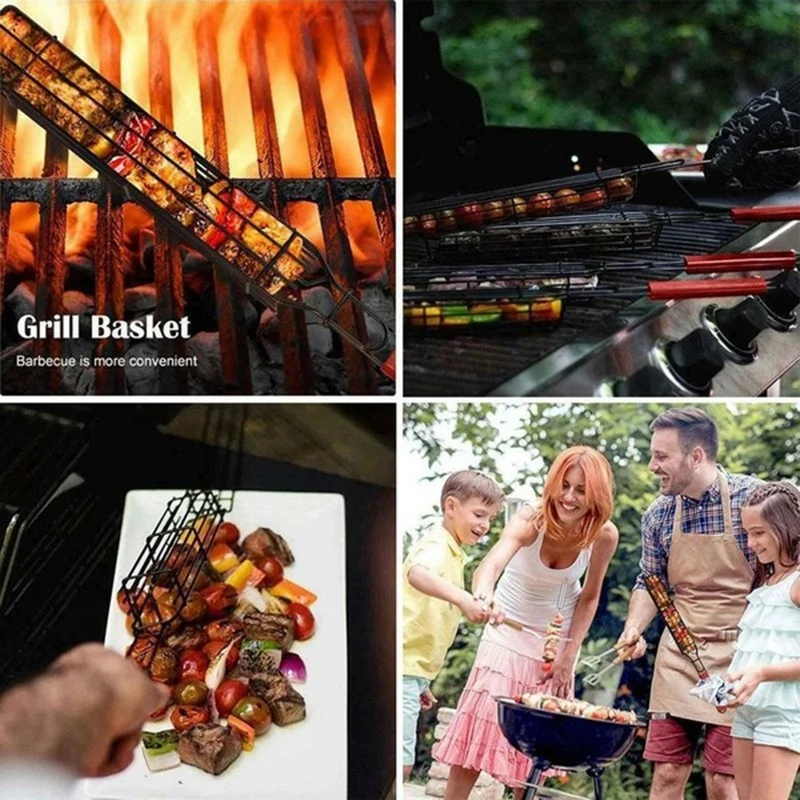 Регулируемая корзина для гриля Kabob с деревянной ручкой инструменты пикника и