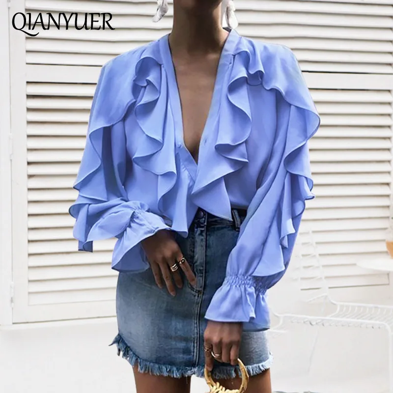 Женские блузки с рюшами белая элегантная офисная блузка длинным рукавом размера