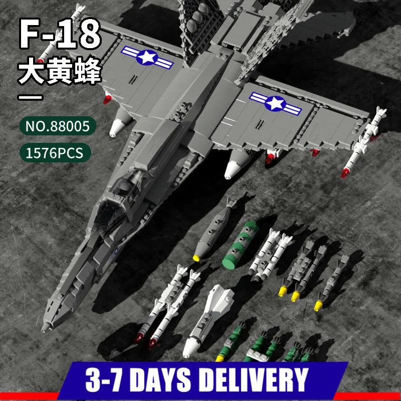 

88005 2020 NEW Military Series Air Fighter Flying Shark Ship F18 Hornet Model Building Blocks Bricks Assembled Gifts for Kids