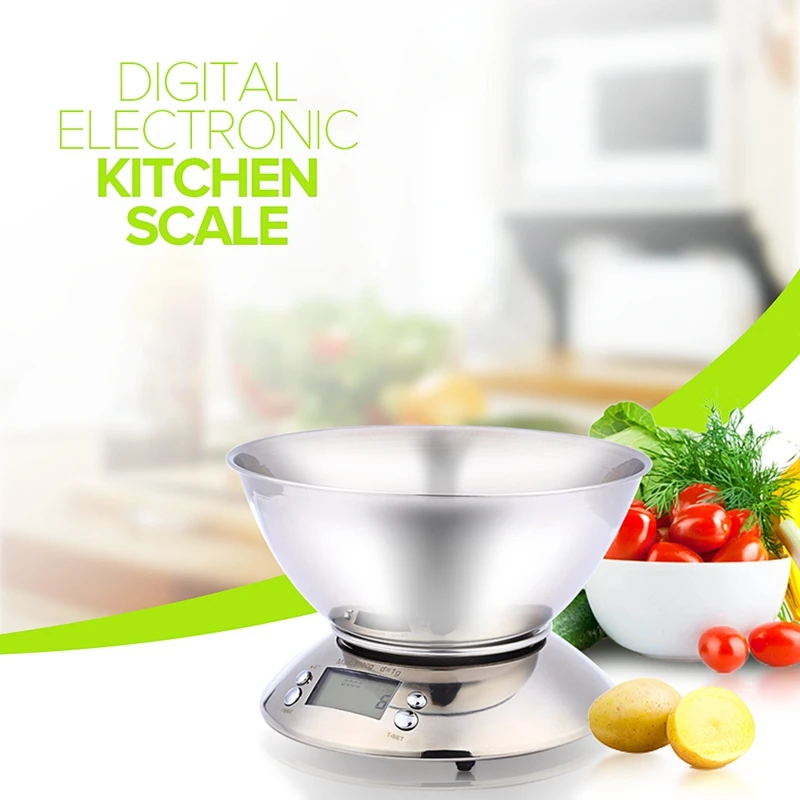 

Stainless Steel Kitchen Scale 5kg/1g Electronic Scale Kitchen Food Balance Cuisine Precision Digital Scale With Bowl Cook Tool