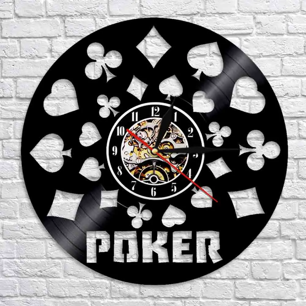 Poker King Rummy Play Cards виниловая запись черные Висячие 3D настенные часы светодиодный