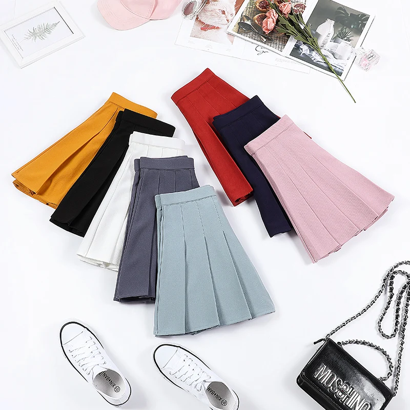 

Summer Japanese Korean Version Short Skirts School Uniform Girls Solid Color High Waist Pleated Half Skirt Cosplay Cute Jk Skirt