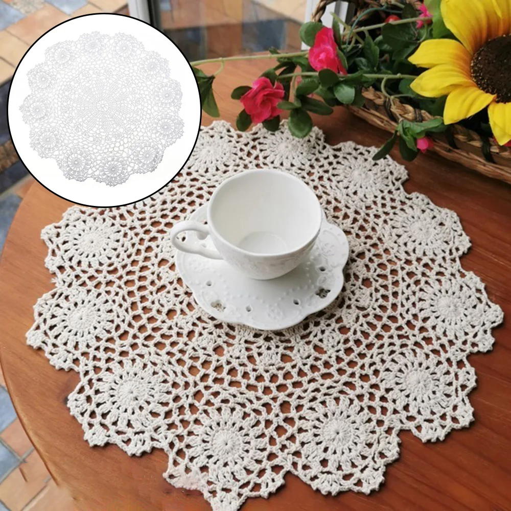 Круглый Хлопковый вязаный крючком коврик для стола ручной работы