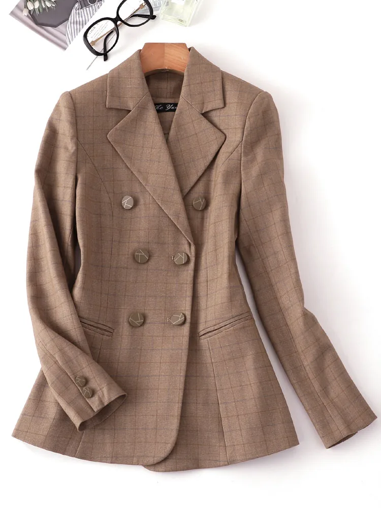 

Plaid suit women's jacket double-breasted overalls suit women's casual work uniforms blazer feminino women blazers and jackets