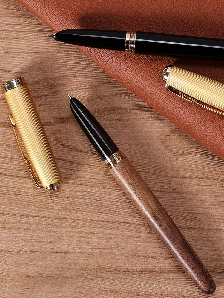 

Jinhao 85 Metal/Wood Fountain Pen Golden Cap Extra Fine Nib 0.38mm Office Signature School Writing